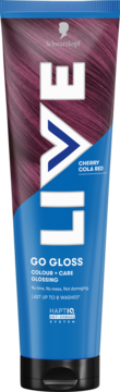 Schwarzkopf LIVE Toner Cherry Cola Red Go Gloss, niebiesko-bordowa tuba do 8 myć, widok z przodu.