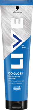 Schwarzkopf LIVE Go Gloss Icy Pearl toner do włosów blond w tubce, biało-niebieskie opakowanie, widok z przodu.
