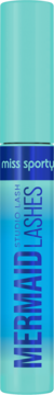 Miss Sporty Mermaid Lash Mascara, turkusowo-niebieska butelka. Pionowy napis 'Mermaid Lashes' na środku.