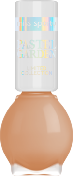 Miss Sporty Pastel Garden szybkoschnący lakier do paznokci, brzoskwiniowy odcień, okrągła buteleczka, widok z przodu.