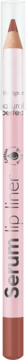Pionowe ujęcie kredki Miss Sporty Naturally Perfect Serum Lip Liner. Cielista konturówka w różowym korpusie z naturalnymi olejkami.