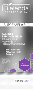 Bielenda Supremelab AGE-RESIST PRECISION SERUM, infuzyjne serum przeciwzmarszczkowe w szarym opakowaniu, widok z przodu.