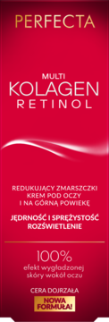 Perfecta Multi Kolagen Retinol krem przeciwzmarszczkowy pod oczy, czerwone opakowanie, widok z przodu.