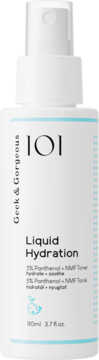 Geek & Gorgeous 101 Liquid Hydration toner z 5% pantenolem i NMF w białej butelce z atomizerem, widok z przodu.