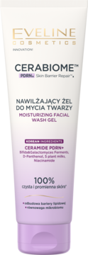 Eveline Cerabiome Nawilżający Żel do Mycia Twarzy, biało-lawendowa tubka, dla odbudowy bariery skóry.