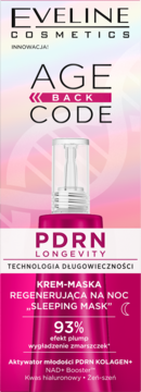 Różowo-biała krem-maska Eveline Age Back Code PDRN Longevity Sleeping Mask na noc, widok z przodu.