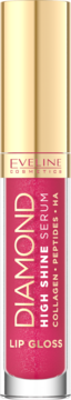 Eveline Diamond High Shine Serum Lip Gloss. Różowy błyszczyk z kolagenem, efekt pełniejszych ust.