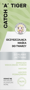Maska oczyszczająca Catch 'A' Tiger do twarzy, zielono-białe opakowanie, redukuje pory, matuje, łagodzi, widok z przodu.