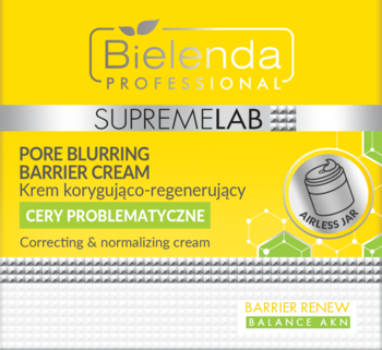 Bielenda Supremelab Pore Blurring Barrier Cream, żółto-szary, krem korygujący do cery problematycznej. Widok z przodu.