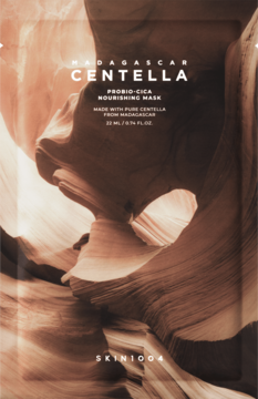 SKIN1004 Madagascar Centella Probio-Cica regenerująca maska w płachcie, opakowanie z motywem piaskowca, widok z przodu.