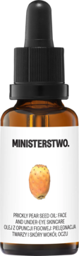 Ministerstwo Olej z Opuncji Figowej do twarzy i oczu w bursztynowej butelce z zakraplaczem, widok z przodu.
