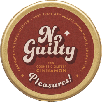 Okrągła, złoto-brązowa puszka brokatu ECO No Guilty Pleasures! CINNAMON, widok z góry.