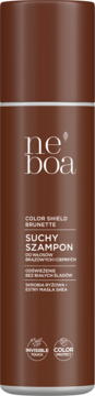 Neboa Color Shield Brunette suchy szampon do włosów brązowych, brązowa butelka, bez białych śladów, front.