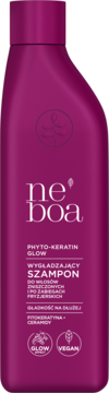 Szampon Neboa Phyto-Keratin Glow wygładzający do włosów zniszczonych, butelka magenta, widok z przodu.