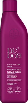 ne'boa Phyto-Keratin Glow wygładzająca odżywka w purpurowej butelce, przód, dla włosów po zabiegach, fitokeratyna+ceramidy.
