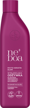 Neboa Phyto-Keratin Glow wygładzająca odżywka w magentowej butelce, dla włosów zniszczonych, widok z przodu.