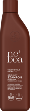 Ne'boa Color Shield Brunette, ochronny szampon do włosów brązowych, brązowa butelka, widok z przodu.