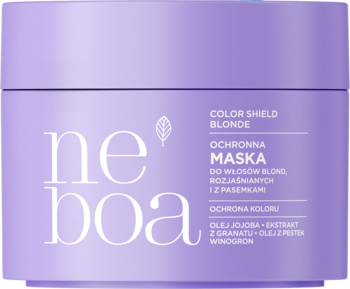 Fioletowa ochronna maska Neboa Color Shield Blonde w słoiku. Do włosów blond i rozjaśnianych. Widoczny napis COLOR SHIELD.