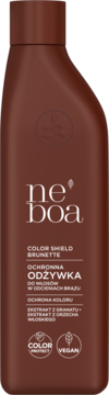 Ne'boa Color Shield Brunette ochronna odżywka do włosów brązowych w brązowej butelce, widok z przodu.