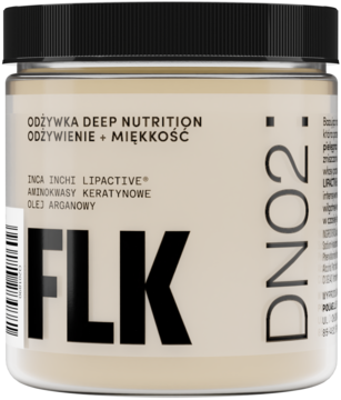 Odżywka FLK DNO2 Deep Nutrition w kremowym słoiku, widok frontalny. Zawiera Inca Inchi i olej arganowy.