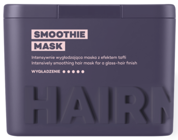 Smoothie Mask, intensywnie wygładzająca maska do włosów w matowym, ciemnofioletowym opakowaniu, widok z przodu.