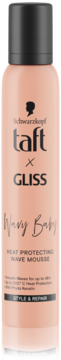Pianka termoochronna Schwarzkopf Taft x Gliss Wavy Baby w brzoskwiniowej puszce, widok z przodu.