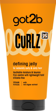 Pomarańczowa tuba got2b CURLZ defining jelly, bez silikonów, do włosów kręconych, redukuje puszenie. Widok z przodu.
