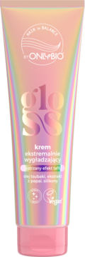 Holograficzna tuba OnlyBio Hair in Balance Gloss krem wygładzający, z olejem tsubaki i papają, widok przód.