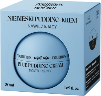 Niebieski pudding-krem nawilżający Routines Next Gen 50ml, opakowanie z widocznym okrągłym słoiczkiem.