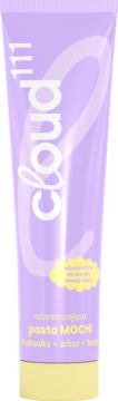 Fioletowa tubka Cloud 111, oczyszczająca pasta MOCHI truskawka arbuz, widok z przodu, żółta nakrętka.