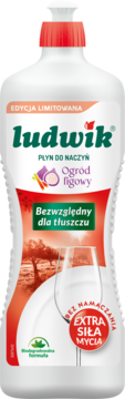 Ludwik płyn do naczyń Ogród Figowy, limitowana edycja, extra siła mycia, biała butelka, widok z przodu.
