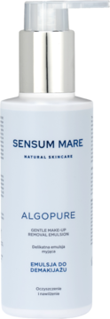 Sensum Mare ALGOPURE Delikatna emulsja do demakijażu, biała butelka z pompką, widok z przodu.
