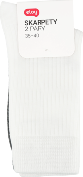 Eloy białe prążkowane skarpetki damskie, 2 pary, rozmiar 35-40, widok z przodu z etykietą produktu.