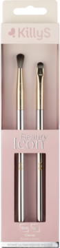 KillyS Beauty Icon zestaw 2 pędzli do makijażu oczu w różowym pudełku z przezroczystym okienkiem, widok z przodu.