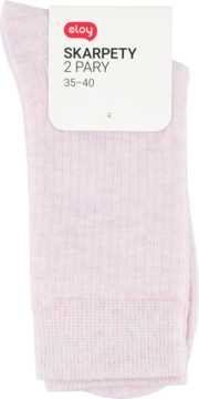 Jasnoróżowe skarpety damskie Eloy z prążkowanej dzianiny, rozmiar 35-40, z białą metką. Widok z przodu.