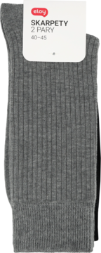 Szare męskie skarpety Eloy, rib, rozmiar 40-45, 2 pary. Widok z przodu z białą etykietą.
