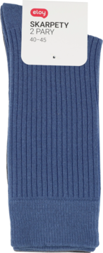 Eloy męskie skarpety w odcieniu niebieskim, prążkowane, z etykietą '2 pary' i rozmiarem 40-45, widok z przodu.