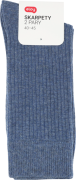 Złożone niebieskie skarpety męskie Eloy w prążki, rozmiar 40-45, 2 pary, z widoczną etykietą.