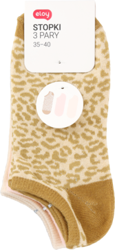 Eloy skarpety damskie: 3 pary stopek w panterkę i gładkie beżowe, rozmiar 35-40, widok z przodu.