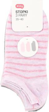 Eloy skarpety damskie stopki w paski różowe, rozmiar 35-40, pakowane po 3 pary, widok z przodu.