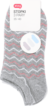 Eloy stopki damskie, 3 pary, szare z różowo-białym wzorem zygzak, rozmiar 35-40, widok z przodu.