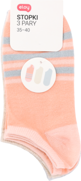 Eloy skarpety damskie stopki, 3 pary, pomarańczowe w grube szare paski, widok z przodu, rozmiar 35-40.