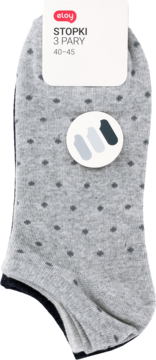Eloy męskie skarpety stopki, szare w ciemne kropki, rozmiar 40-45, 3 pary z metką produktu.