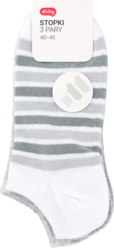 Eloy skarpety męskie stopki w grube biało-szare paski, zestaw 3 par, rozmiar 40-45, widok z przodu.