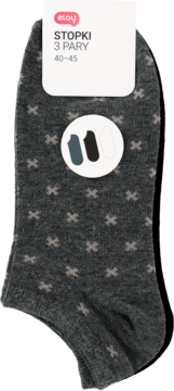 Eloy skarpety męskie stopki (3 pary, 40-45), szare w beżowe krzyżyki, na białej etykiecie.