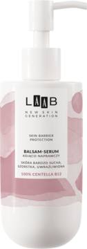 LAAB Balsam-Serum z Centella B12, kojąco-naprawczy dla skóry suchej, biała butelka z pompką, przód.