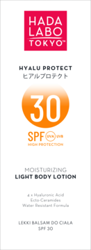 Hada Labo Tokyo Hyalu Protect balsam do ciała SPF 30, białe opakowanie z czerwonym logo i numerem 30.