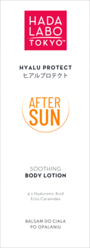 Front etykiety Hada Labo Tokyo Hyalu Protect After Sun Body Lotion z 4x kwasem hialuronowym i ceramidami.