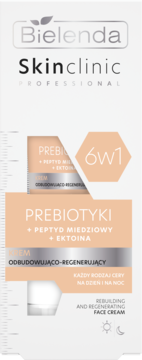 Bielenda Skinclinic Professional: odbudowujący krem 6w1 z prebiotykami, peptydem miedziowym, ektoiną, z przodu.