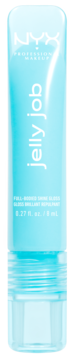 NYX Jelly Job błyszczyk do ust w miękkiej, jasnoniebieskiej tubce z połyskiem, widok z przodu, logo NYX i tekst 'jelly job'.